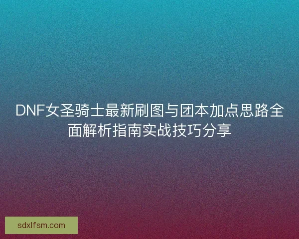 DNF女圣骑士最新刷图与团本加点思路全面解析指南实战技巧分享